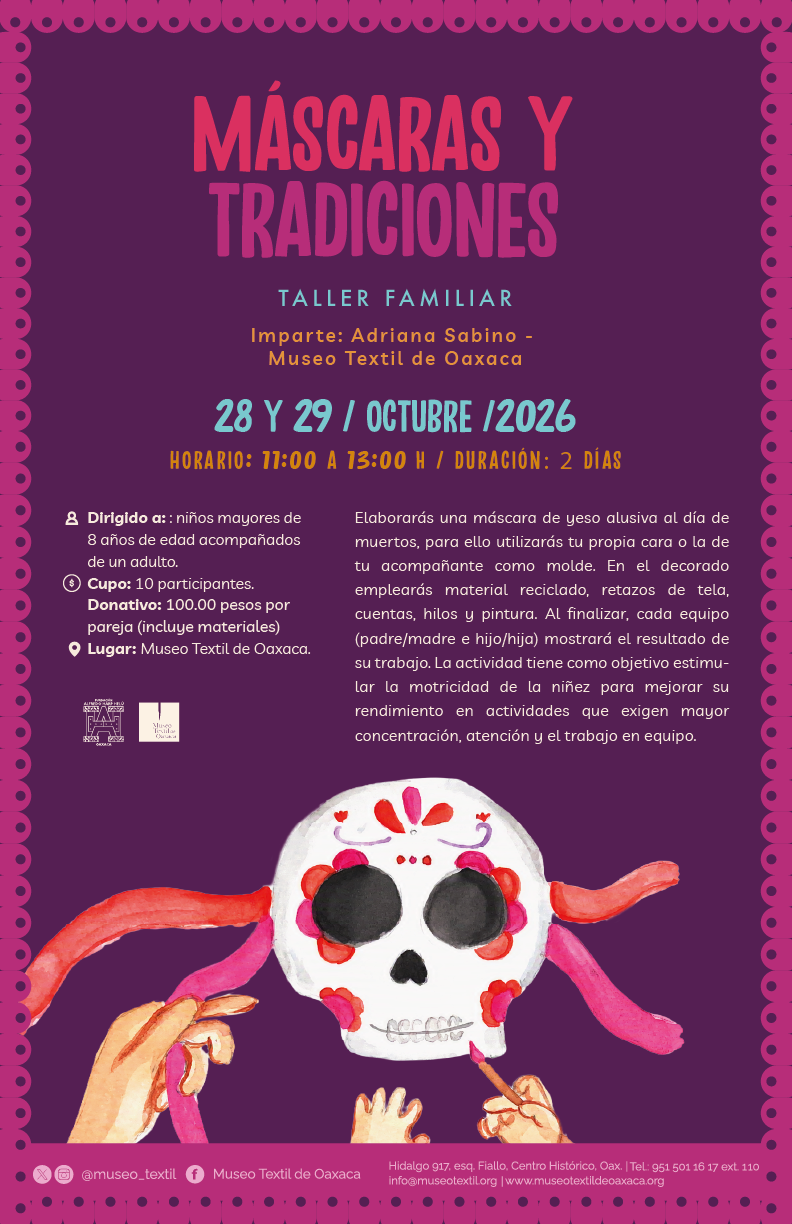 Máscaras y tradiciones · Taller familiar · imagen editorial específica revisada por Jaranna