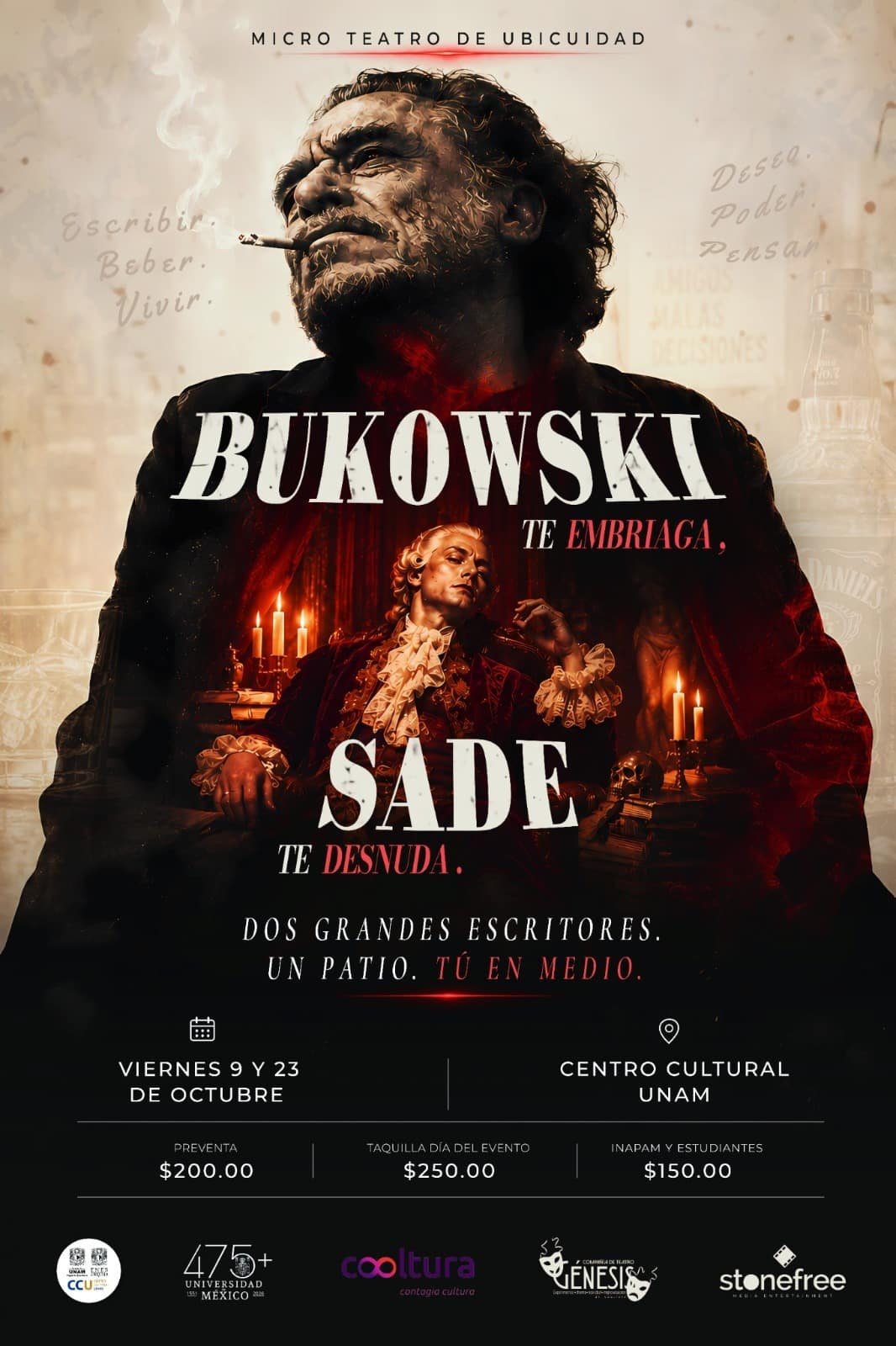 Bukowski y Sade · cartel específico publicado por Turismo de Querétaro