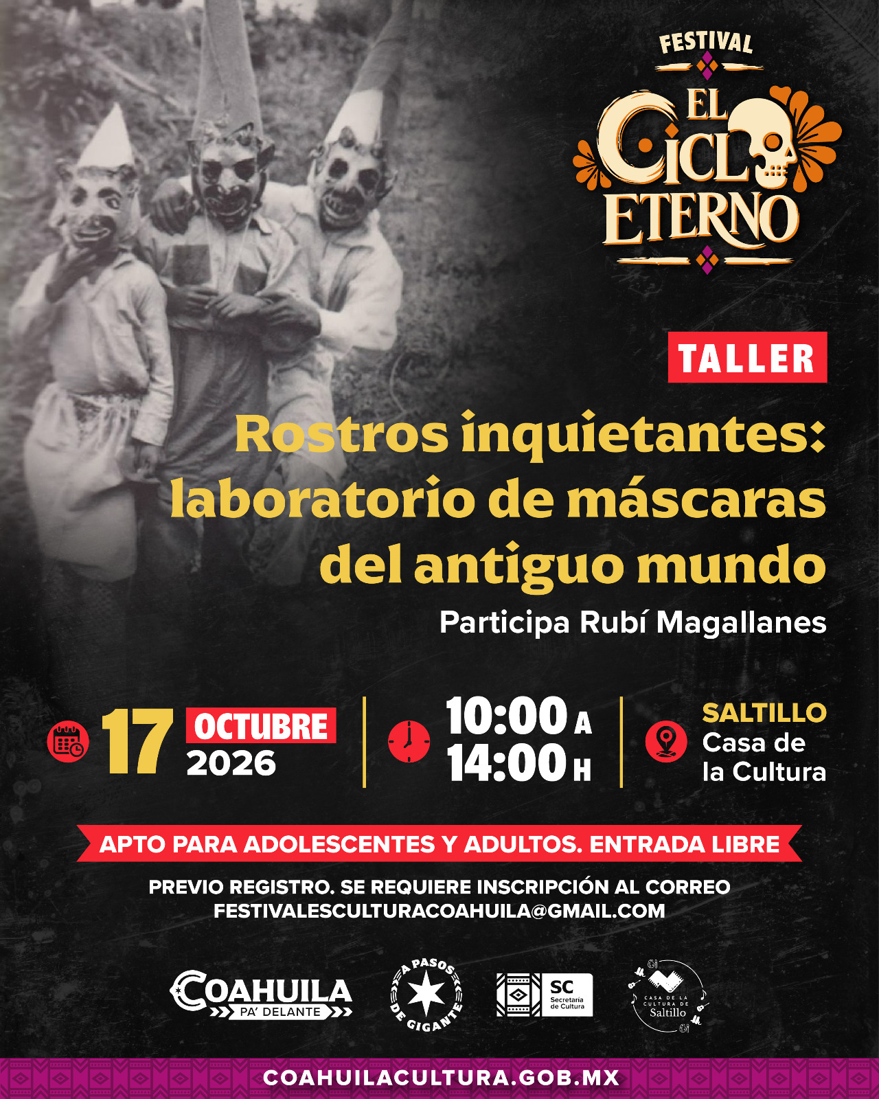 Rostros inquietantes: laboratorio de máscaras del antiguo mundo · cartel de su fuente primaria
